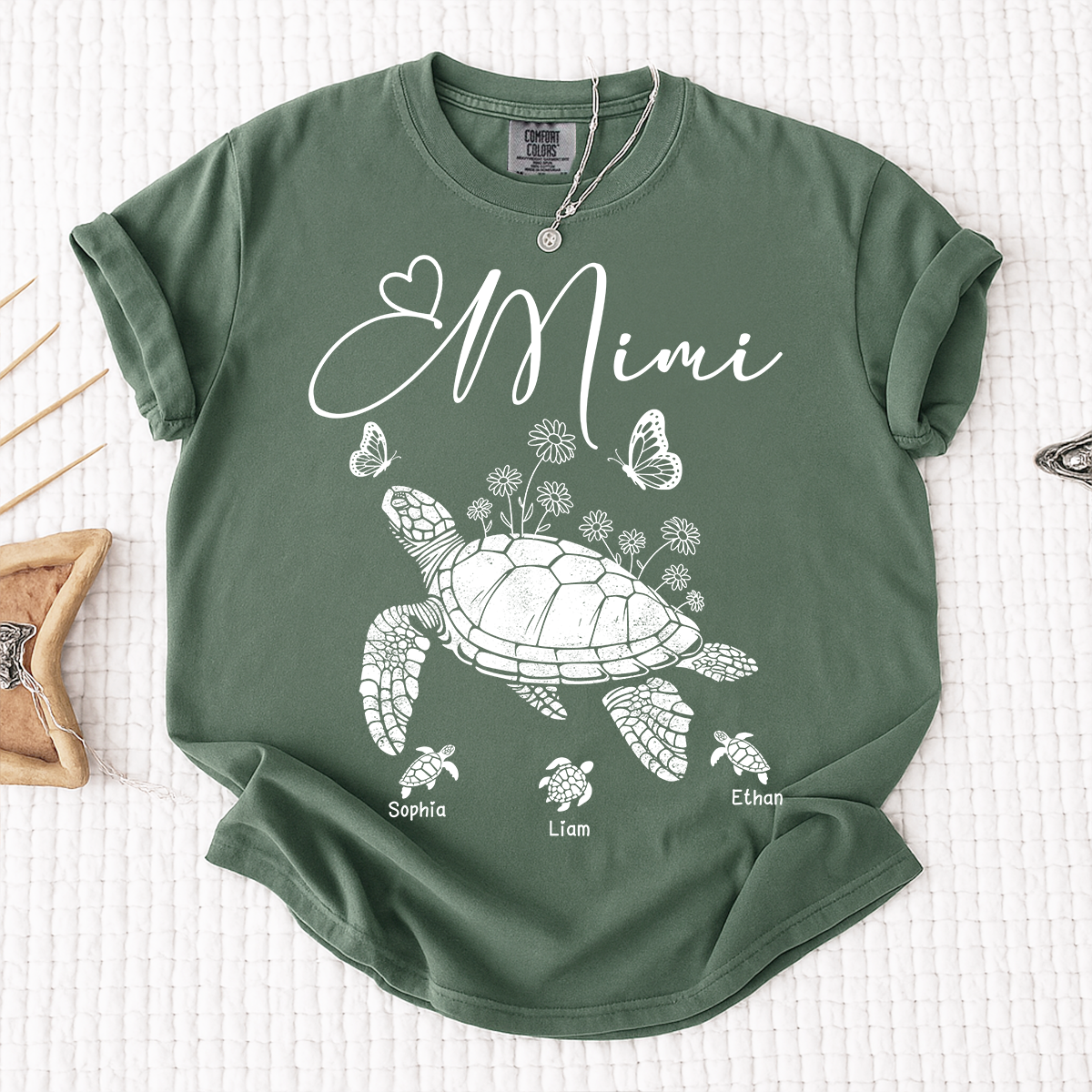 Comfort Colors® Personalized Mimi Shirt featuring A Turtle, Grandma And Grandchildren, A unique Gift For Grandma And Family