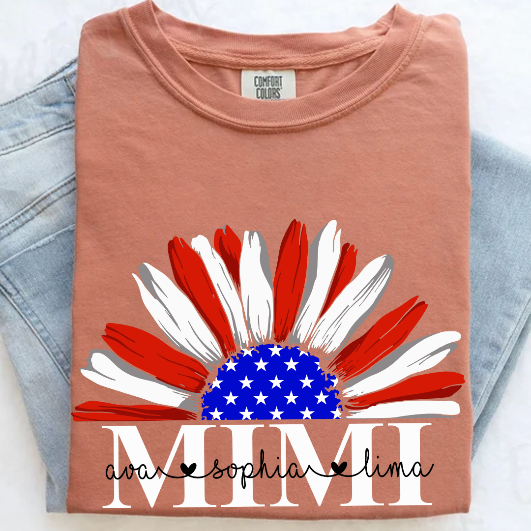 Comfort Colors® Custom Mimi And Grandkids – USA Flag Daisy Tee