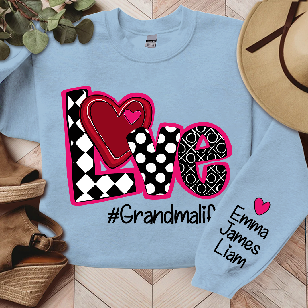 Love Valentine Sweatshirt, Custom Grandma With Kids, Grandma Gift Valentine TH Sweatshirt