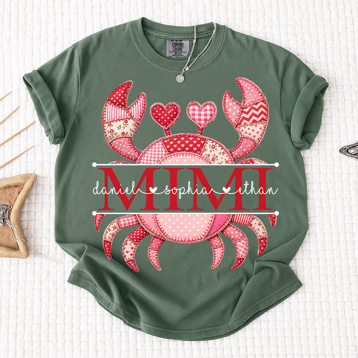 Comfort Colors® Patchwork Crab Design Mimi Shirt Personalized Children’s Names Tee