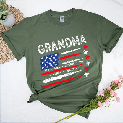 Patriotic Grandma Shirt with American Flag and Fighter Jet Design for 4th of July