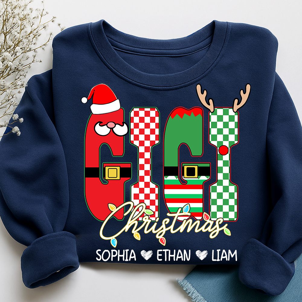 Preppy Merry Christmas Mimi Sweatshirt, Customized Name Gifts for Grandma and Kids