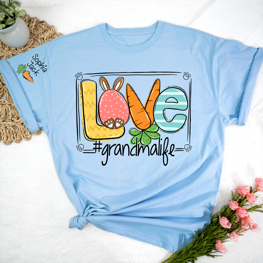 Custom Grandma Bunny Shirt, Personalized Family Names Easter Style Tee