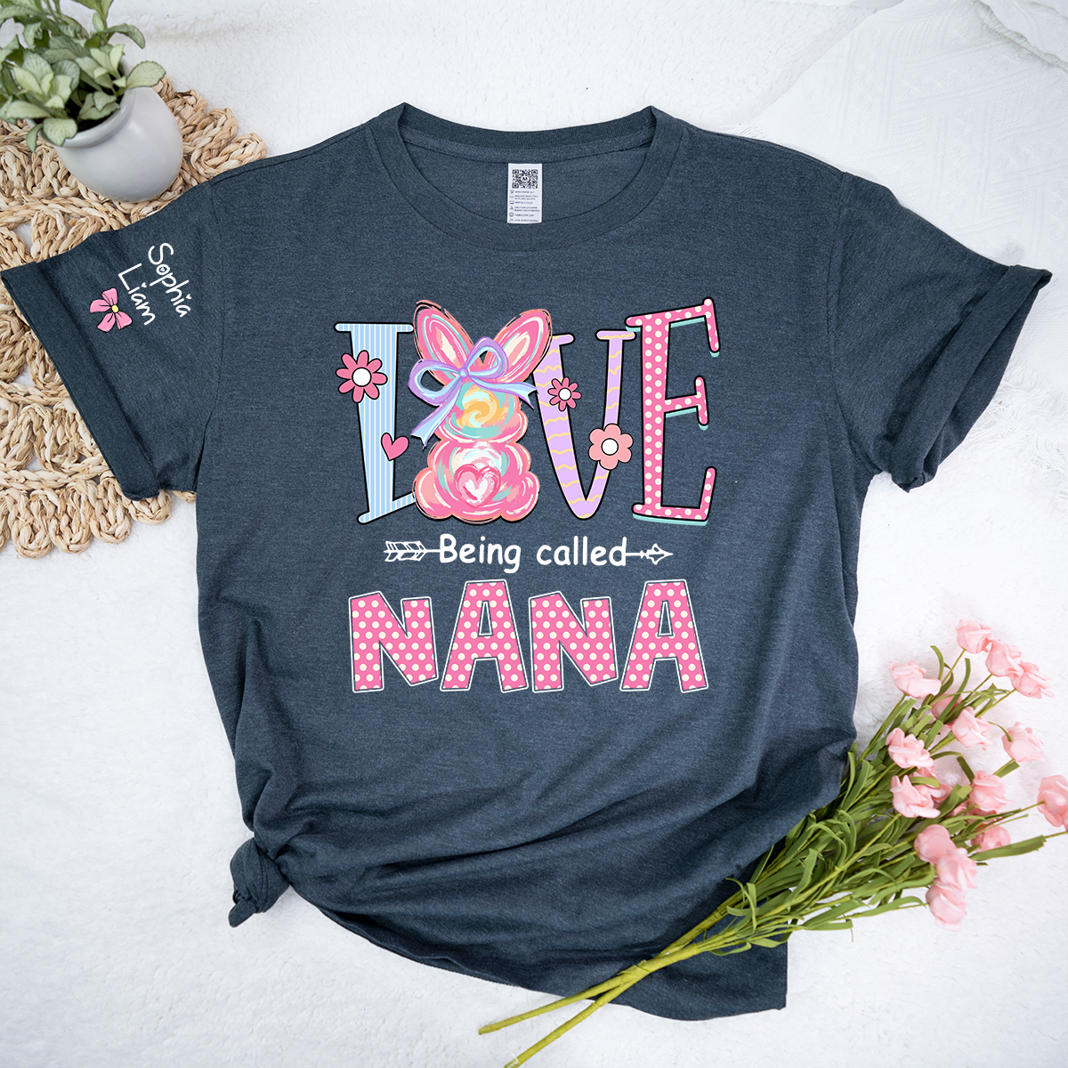 Personalized Nana Bunny Shirt For Easter, Custom Grandma Shirt With Kids Names