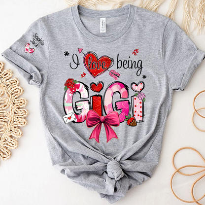 Personalized I Love Being A Nana Valentine's Day T-shirt Cute bows And Strawberries, Gifts for Grandma And Children