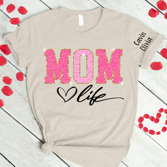 Custom Mom Life Glitter Valentine 2024 T-Shirt