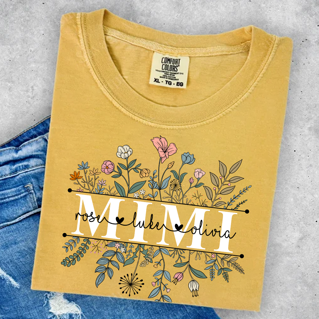 Comfort Colors® Mimi Wildflower Retro T-Shirt, Custom Grandma With Grandkids Shirt