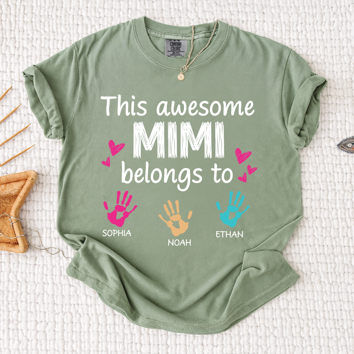 Comfort Colors Custom This Awesome Mimi Belongs to T-shirt with Handprint Design and Grandkids' Names