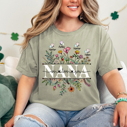 Comfort Colors® Wildflowers Grandma We Love You Shirt, Custom Grandma And Grandkids Shirt