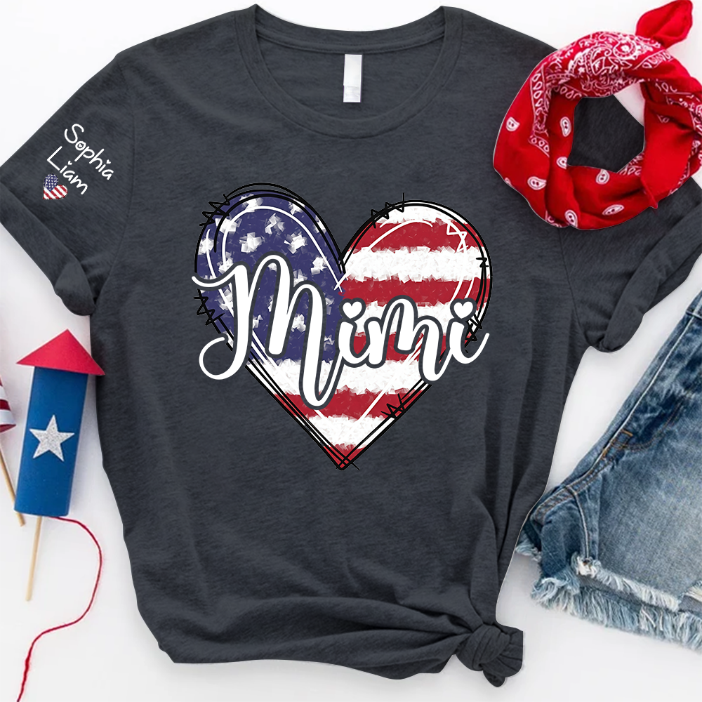 Mimi Patriotic Shirt, American Flag Heart Mimi T-Shirt for Women, 4th of July Grandma Gift