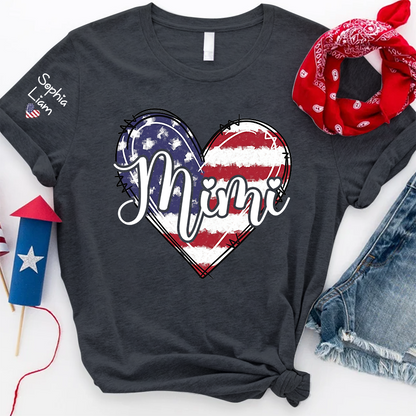 Mimi Patriotic Shirt, American Flag Heart Mimi T-Shirt for Women, 4th of July Grandma Gift