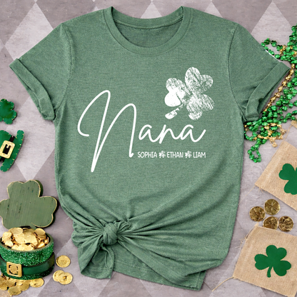 Nana Shamrock Shirt for St Patrick’s Day, Personalized Grandmalife Family Tee