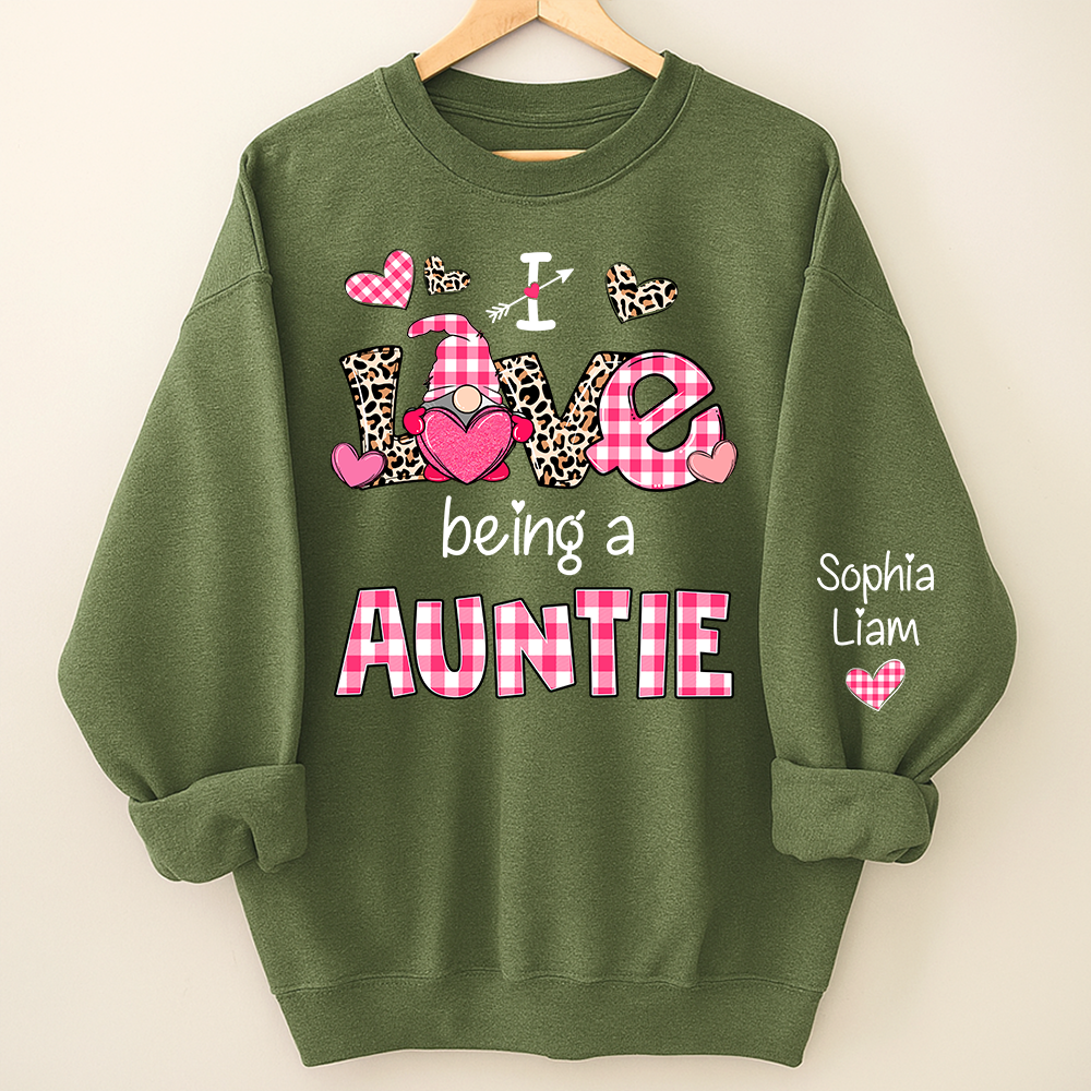 Personalized I Love Being an Auntie Sweatshirt with Kids Names, Valentine Inspired Family Clothing