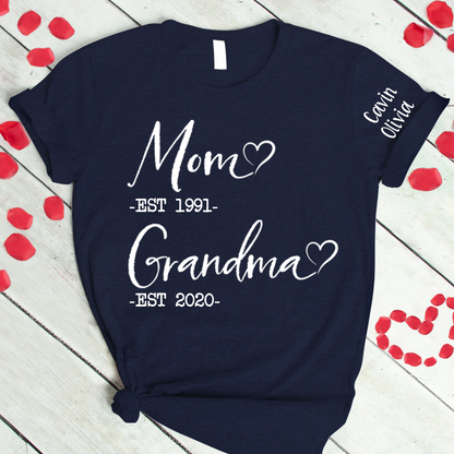 Custom Mom Grandma Est With Grandkids T-Shirt, Personalized Mother's Day Shirt For Mom Grandma Mimi Nana Gigi Gaga