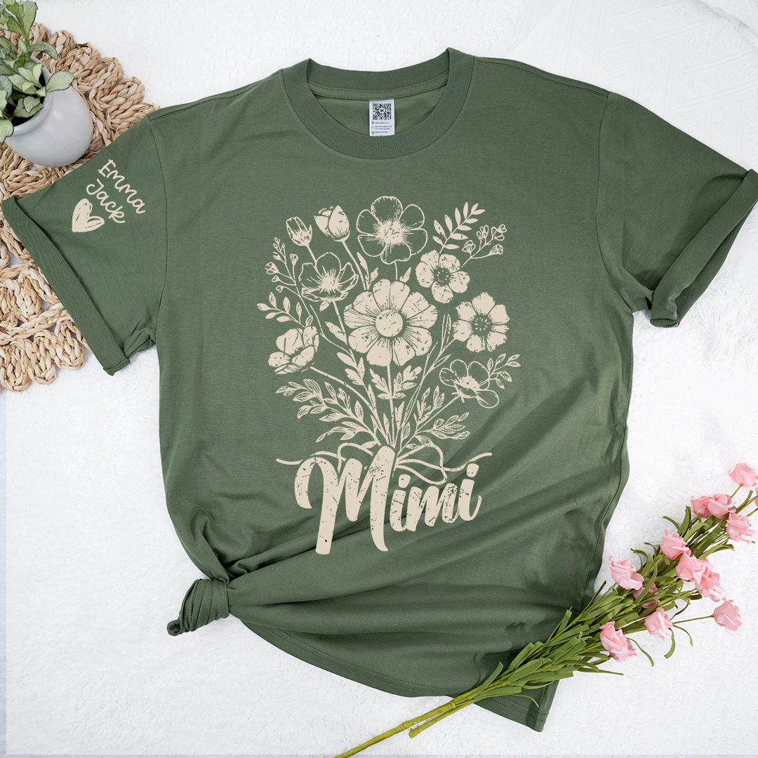 Personalized Mimi Shirt with Vintage Flower Graphic, Custom Names Family Gift