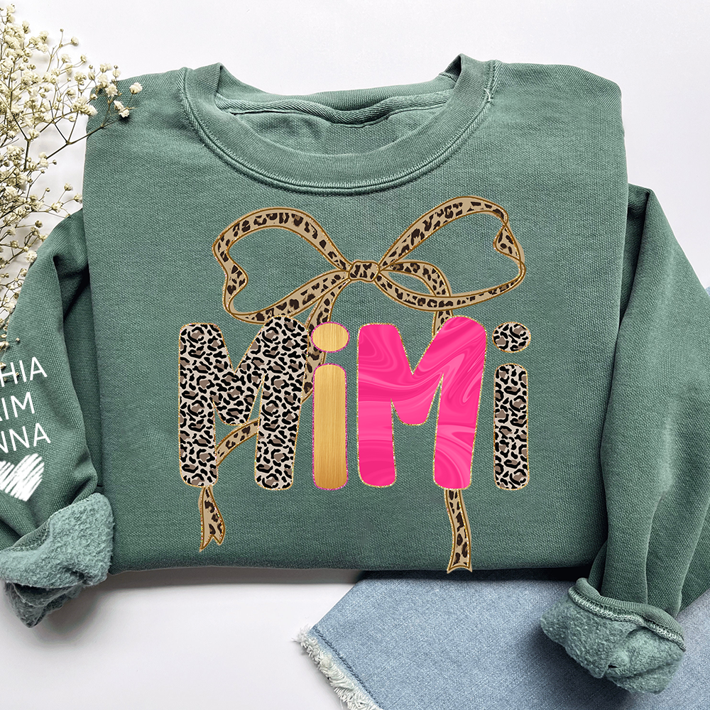 Custom Coquette Leopard Mimi Sweatshirt, Gift for Grandma And Grandchild