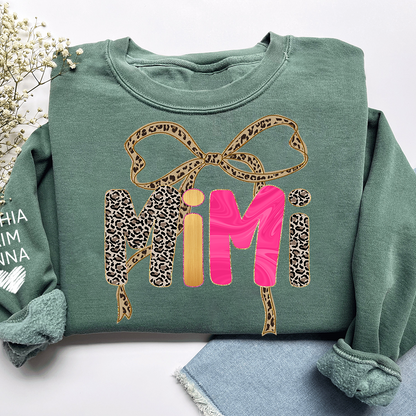 Custom Coquette Leopard Mimi Sweatshirt, Gift for Grandma And Grandchild