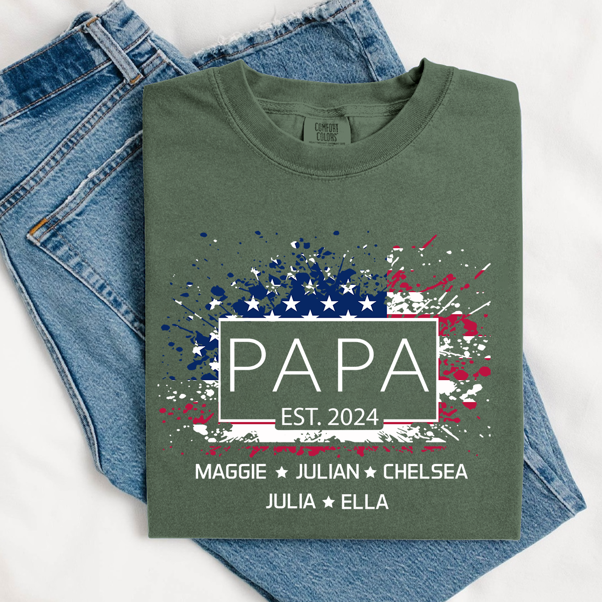 Comfort Colors® Papa Est Flag USA T-Shirt, Fathers Day Gift for Grandpa Shirt