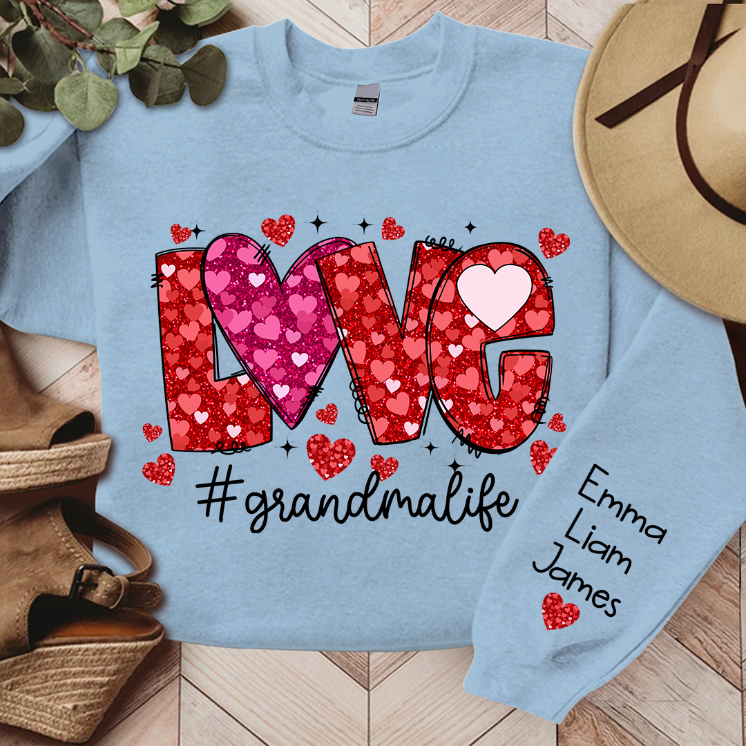 Love Pink Valentine Grandma Life, Custom Grandma And Kids, Grandma Gift TH Sweatshirt