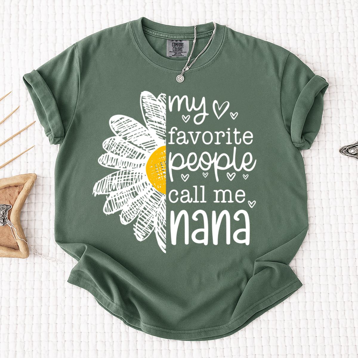 Comfort Colors My Favorite People Call Me Nana Shirt, Personalized with Grandkids Names and Floral Design