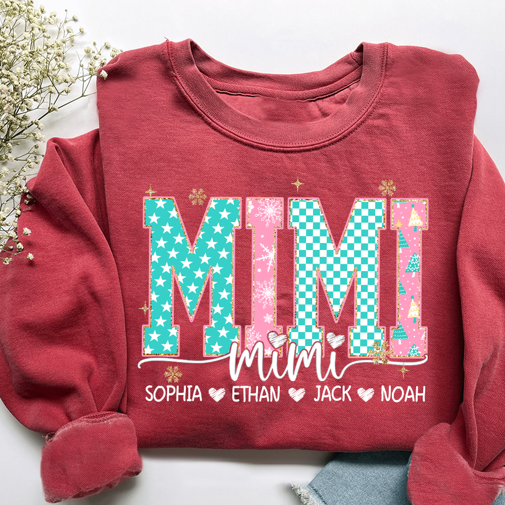 Personalized Mimi Christmas Sweatshirt, Custom Holiday Tree Shirt with Kids Names