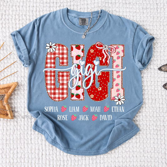 Comfort Colors® Custom Designed For Gigi With A Strawberry And Floral For Gift Grandma And Kids