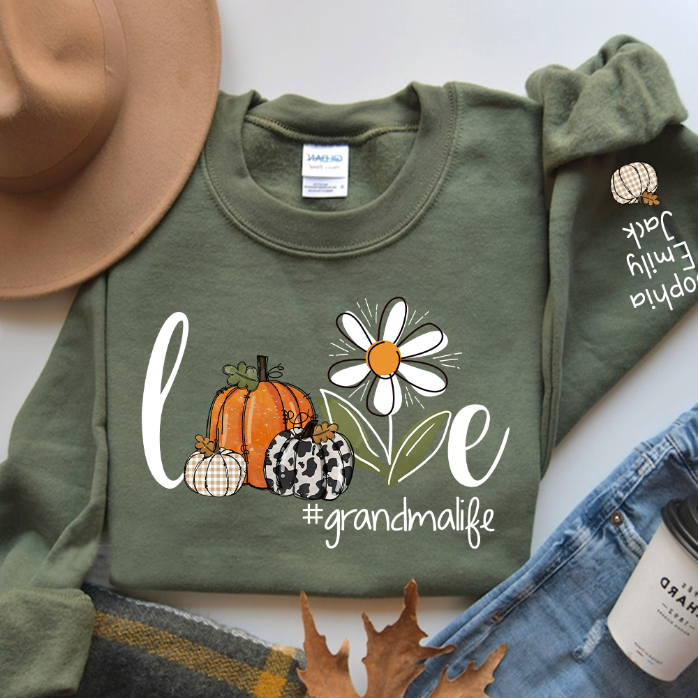 Autumn Love Sweatshirt with Custom Names for Grandma and Grandkids