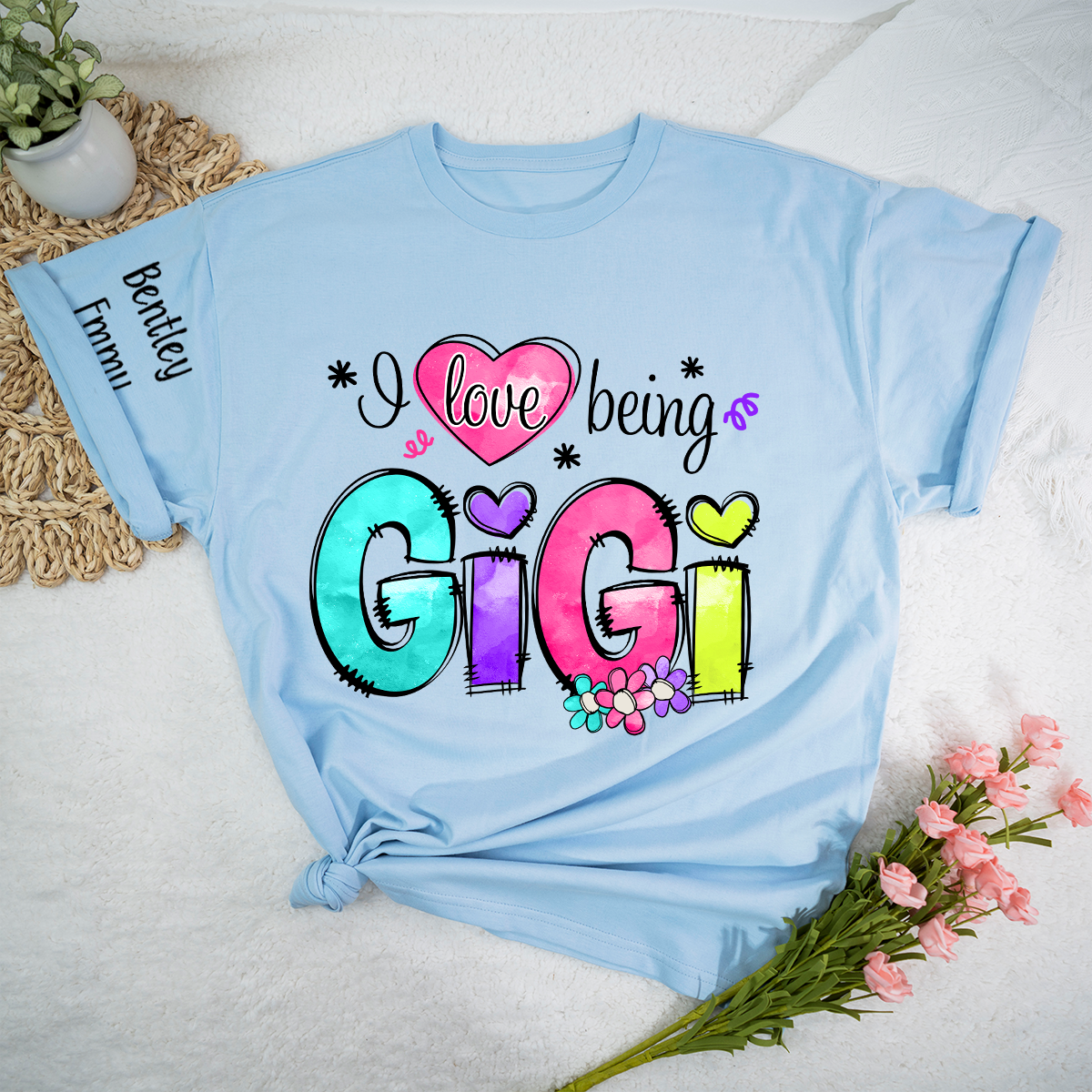 Personalized I Love Being Gigi Shirt, Custom Nickname and Grandkids' Names T-Shirt