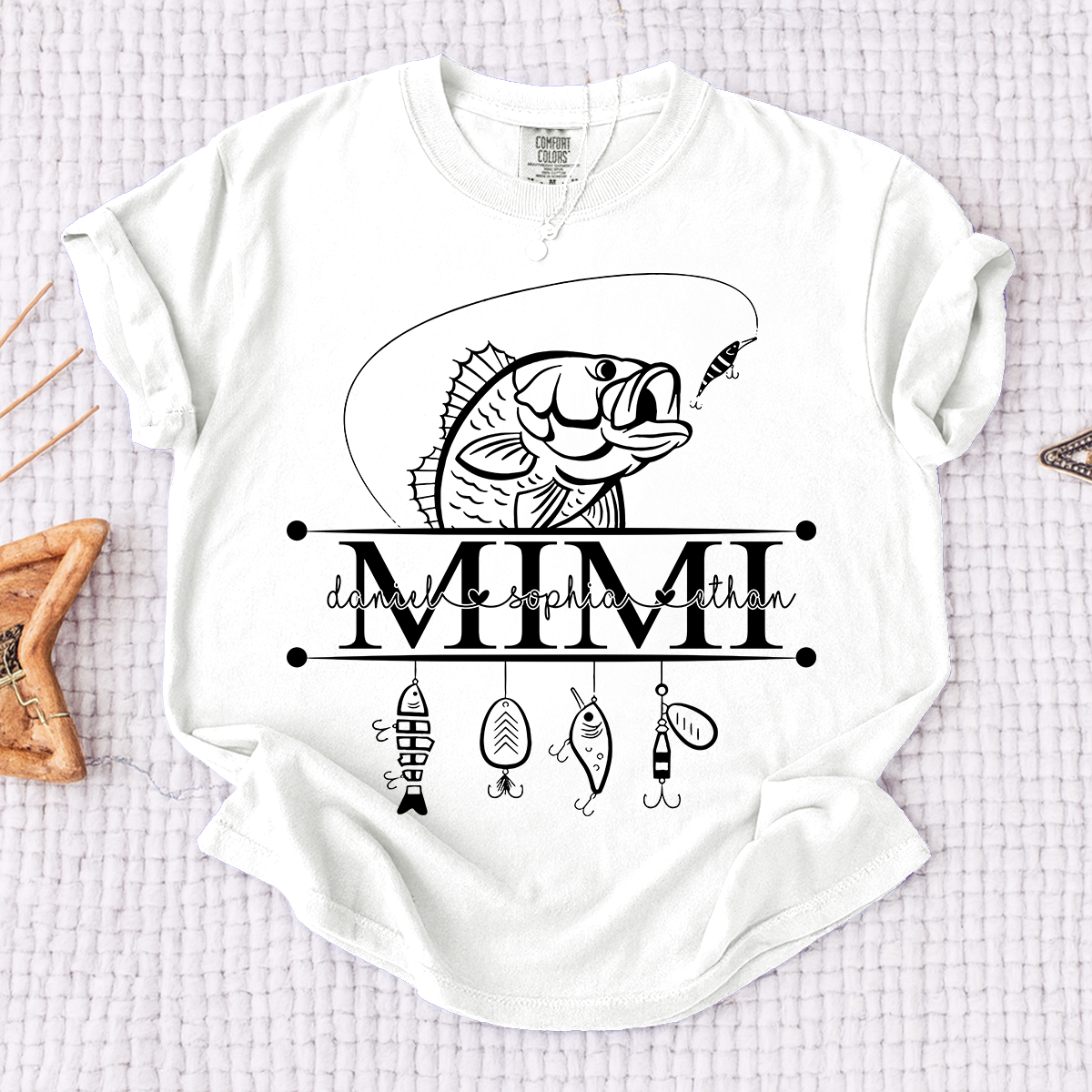Comfort Colors® Personalized Mimi Fishing Shirt Custom Name Angler Tee for Grandmother, Unique Gift for Grandma Who Loves Fishing