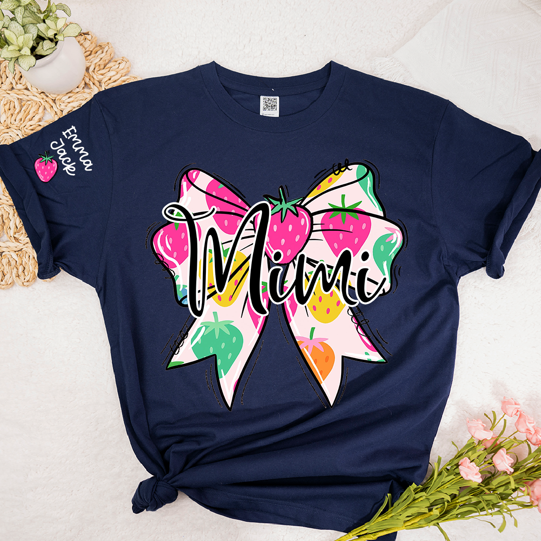 Funny Mimi Shirt, Strawberry Coquette Bow Graphic Tee, Grandma T Shirt for Women, Cute Gift for Mimi from Family