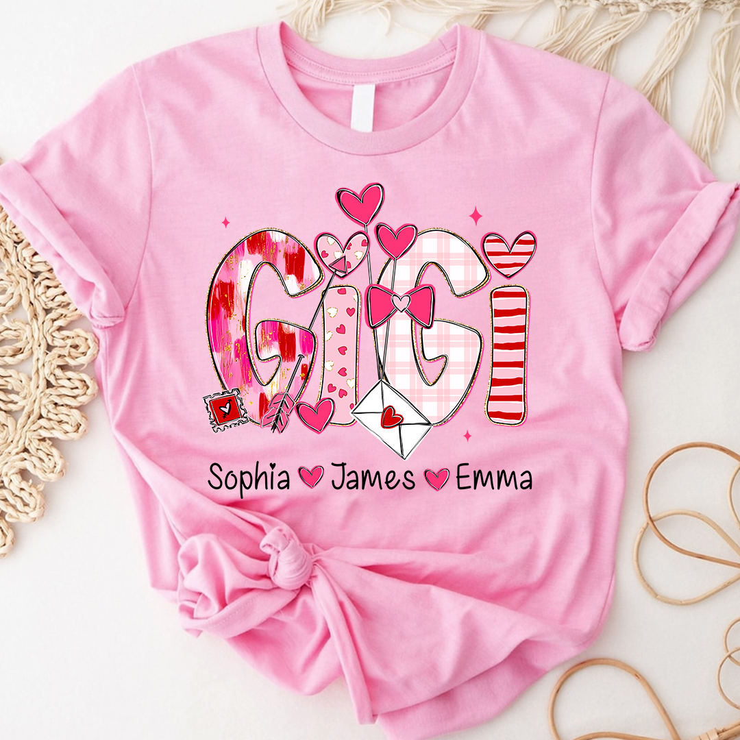 Valentine's Day T-tshirt, Personalized Gift with Name for Grandma and Grandchildren