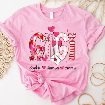 Valentine's Day T-tshirt, Personalized Gift with Name for Grandma and Grandchildren