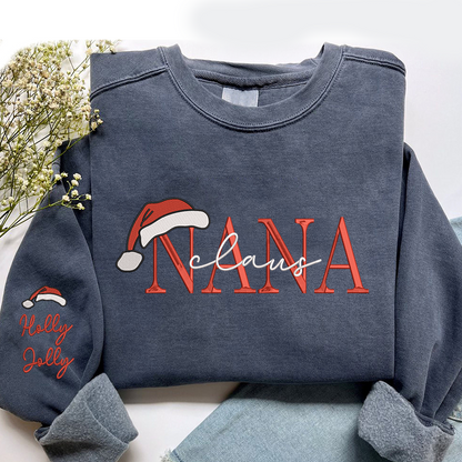 Nana Claus Christmas And Kids Embroidered Sweatshirt