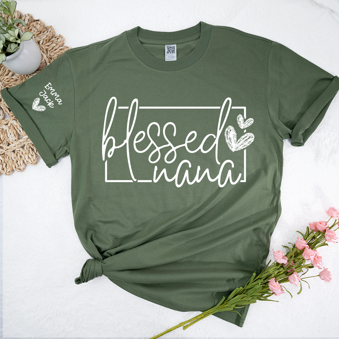 Blessed Grandma Shirt, Custom Grandkids Names, Heart Design T-Shirt, Perfect Gift for Grandma