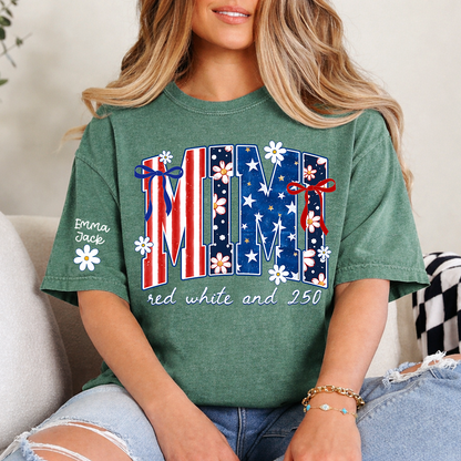 Patriotic Mimi T-Shirt for America’s 250th Anniversary | Red, White, and 250 Stars & Stripes