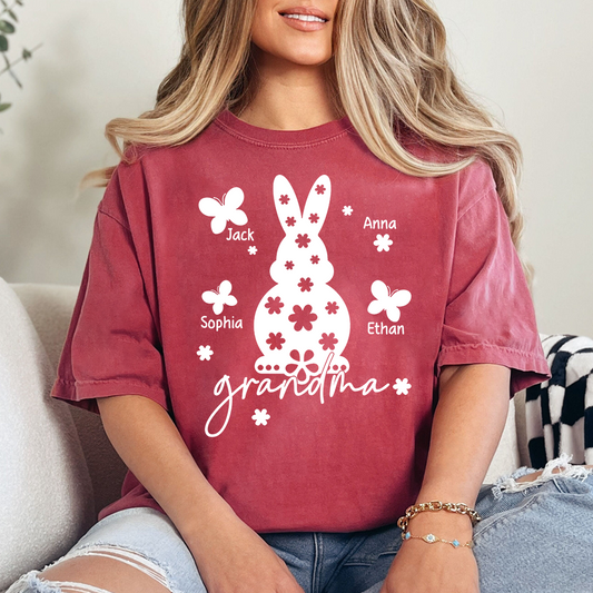 Personalized Grandma Easter Bunny T-shirt, Custom Grandma And Kids