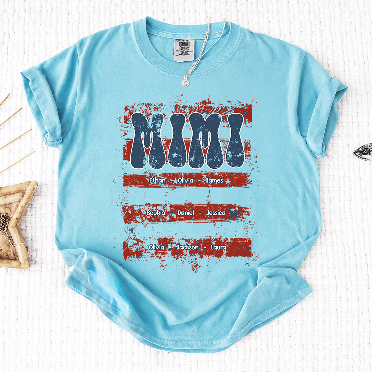 Comfort Colors Personalized Mimi Shirt with Family Names Patriotic American Flag Graphic Custom Family T Shirt for Mimi