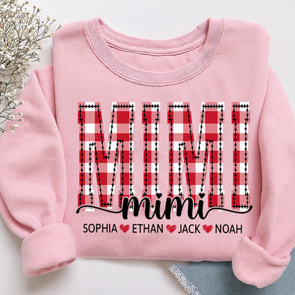 Custom Mimi Sweatshirt, Plaid Christmas Grandma Shirt with Kids Names