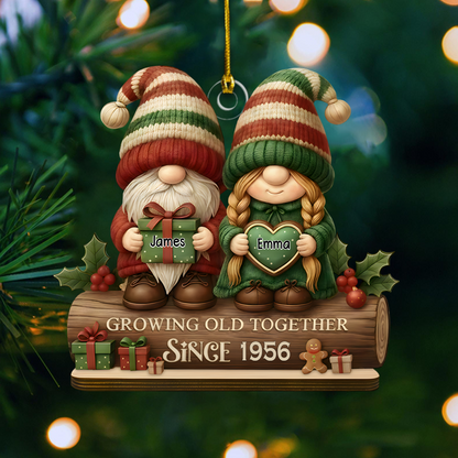 Personalized Couple Gnome Ornament – Custom Names & Anniversary Year Christmas Decoration for Couples Ornament