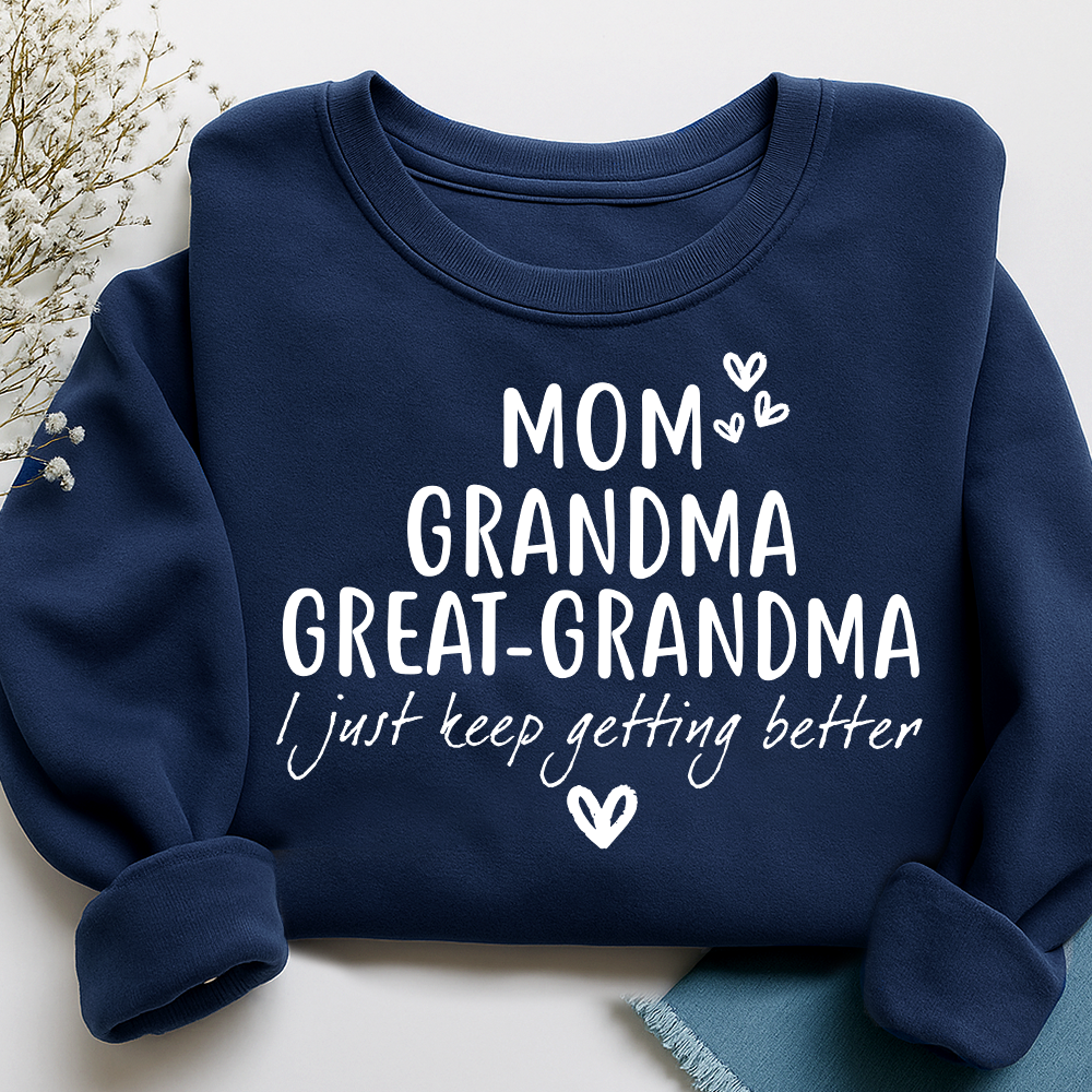 Mom Grandma Great-Grandma Heart Sweatshirt, Custom Family Name for Gift Grandma