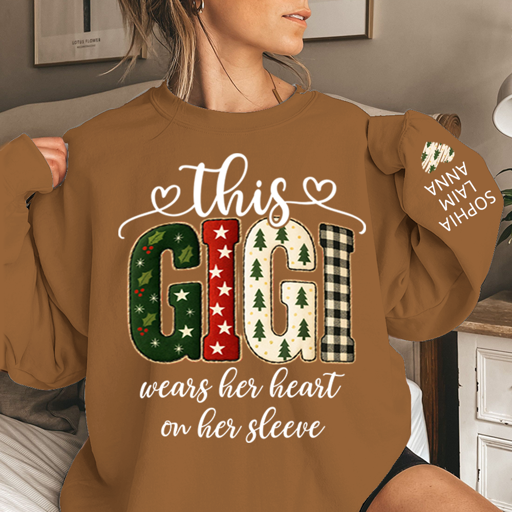Vintage Grandma Sweatshirt, Patchwork Holiday Letters Sublimation, Grandma Wears Heart on Sleeve