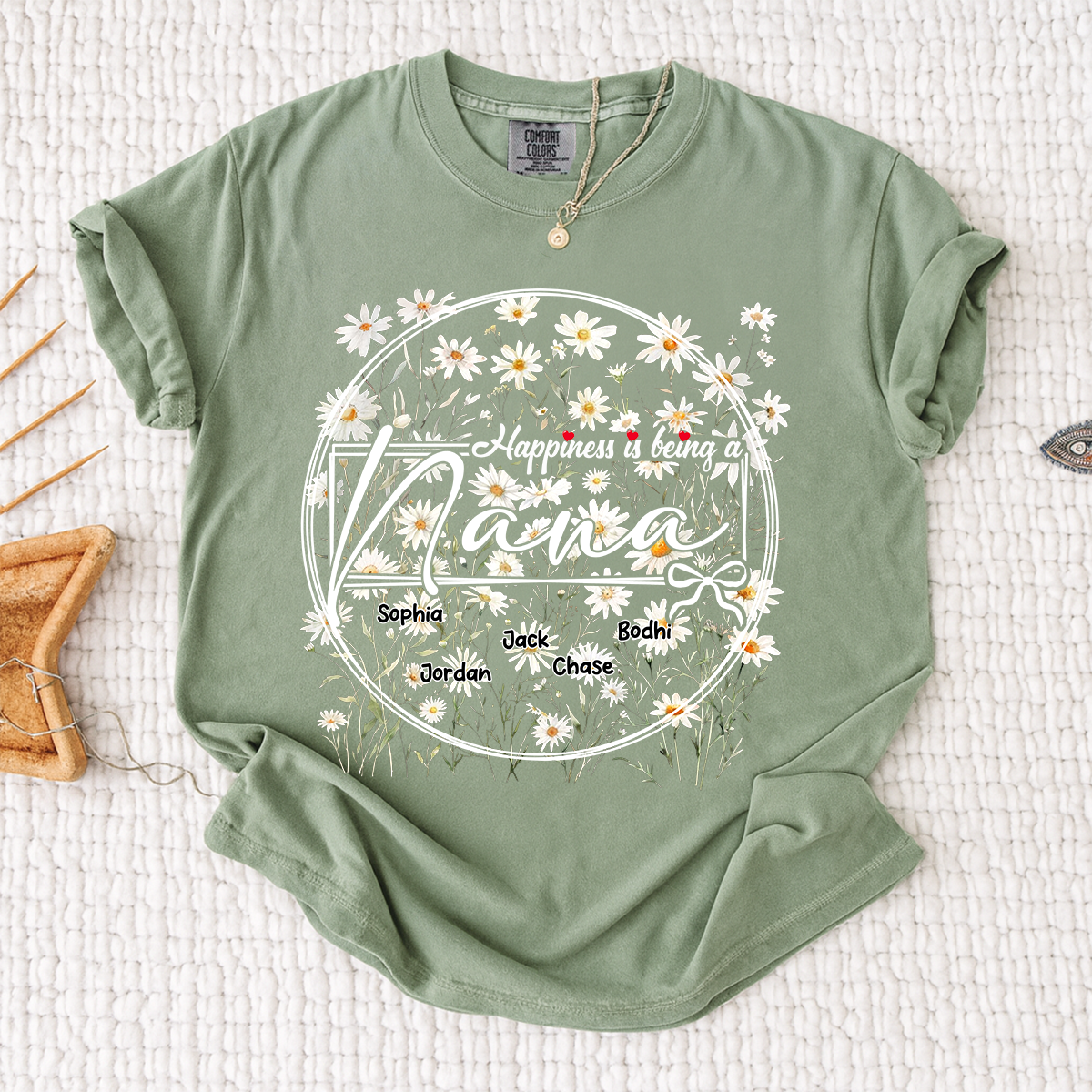 Comfort Colors® Personalized Nana Shirt with Kids' Names, Custom Floral Design, Happiness is Being a Nana