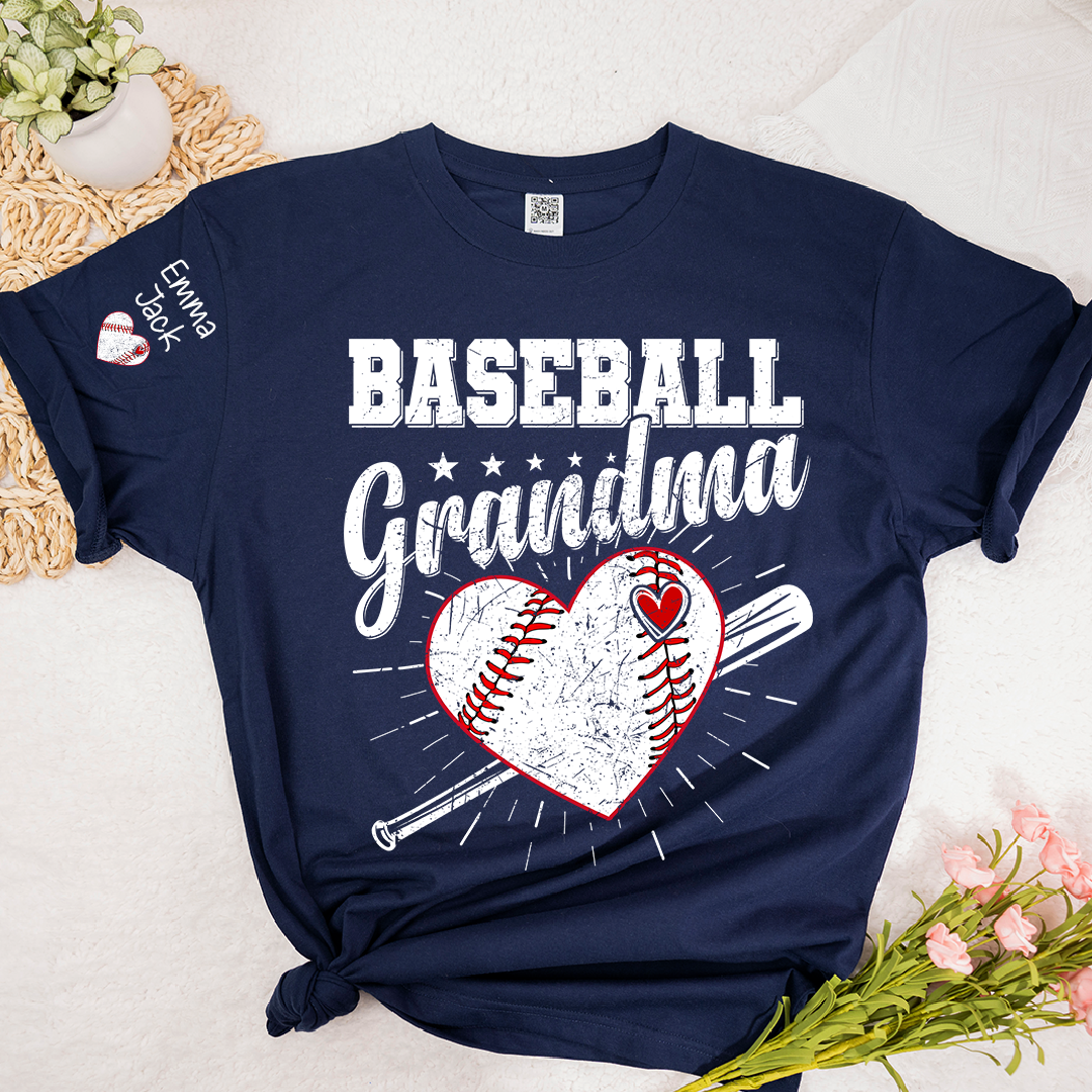 Custom Baseball Grandma T-Shirt, Personalized Family Tee for Baseball Season and Game Days