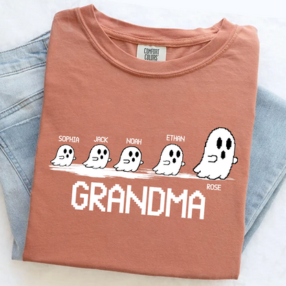 Comfort Colors® Custom Ghost Family T-shirt, Grandma Halloween with Kids Names