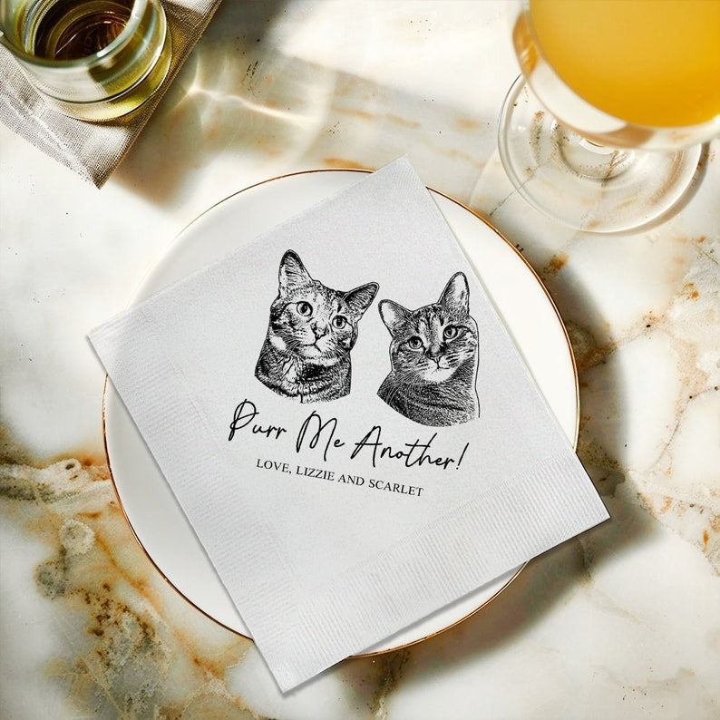 Custom Pet Cocktail Napkins, Dog Wedding Napkins, Custom Pet Cocktail Napkins, Customized Pet Napkins, Custom Pet Portrait Wedding Napkins