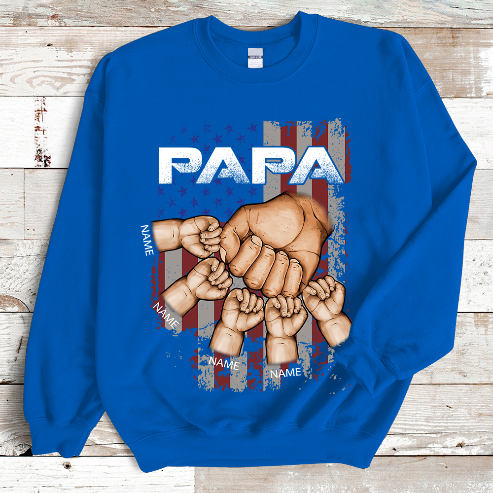 Grandpa America Flag And Fist Bump Print Custom Grandkids Name Independence Day Sweatshirt