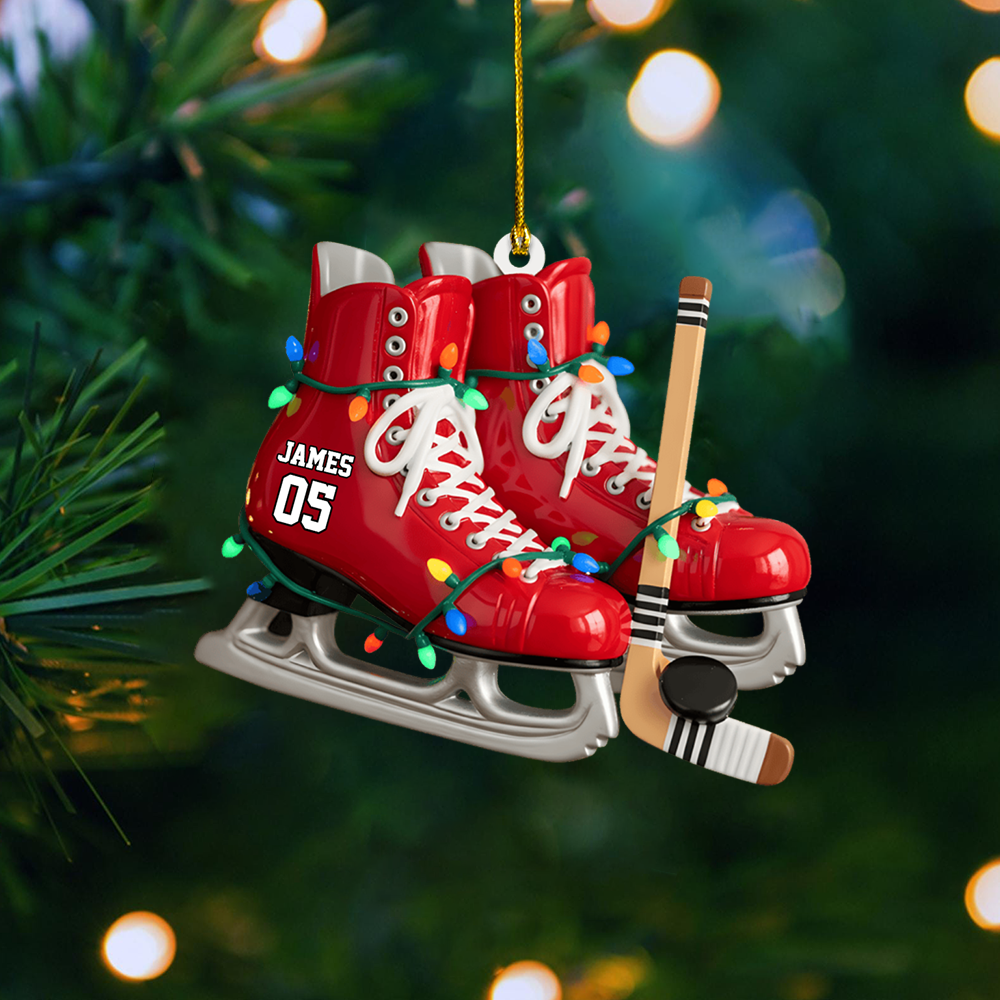 Personalized Hockey Skate Ornament – Custom Name & Number Ice Hockey Christmas Decoration Ornament