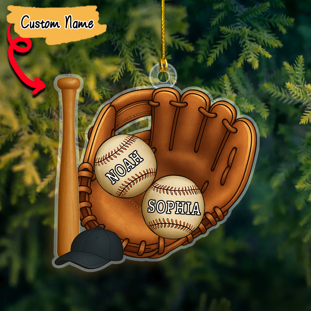 Personalized Christmas Baseball Ornament, Custom Kid's Name