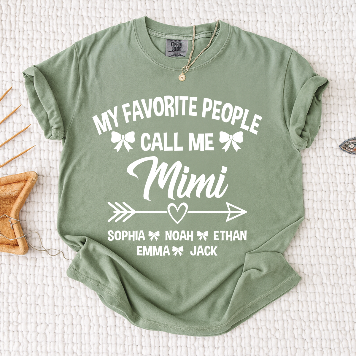 Comfort Colors® My Favorite People Call Me Mimi Shirt, Personalized Mimi T-Shirt with Custom Family Names and Heart Arrow Design