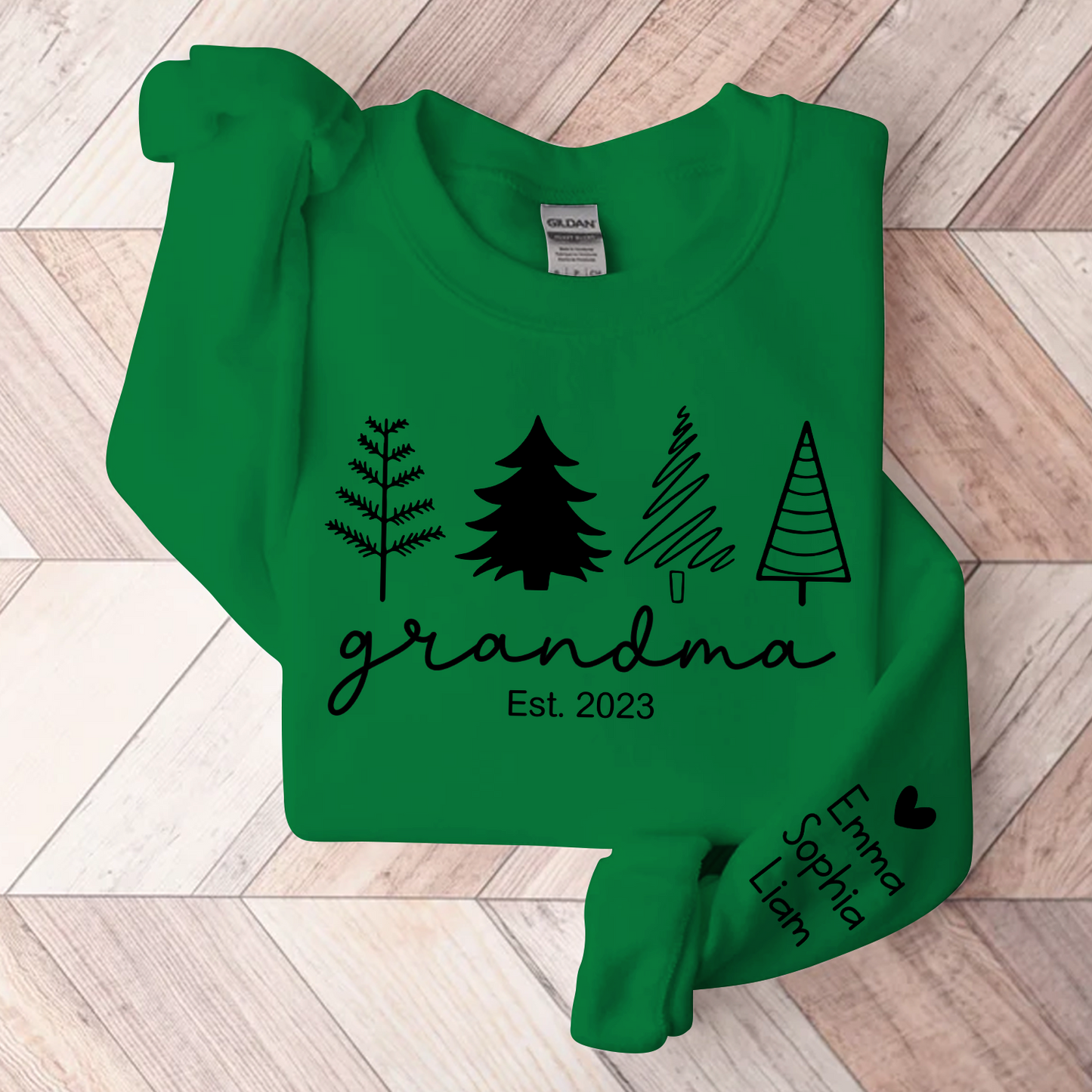 Christmas Tree Sweatshirt, Custom Grandma Est & Kids, Grandma Gift TH Sweatshirt